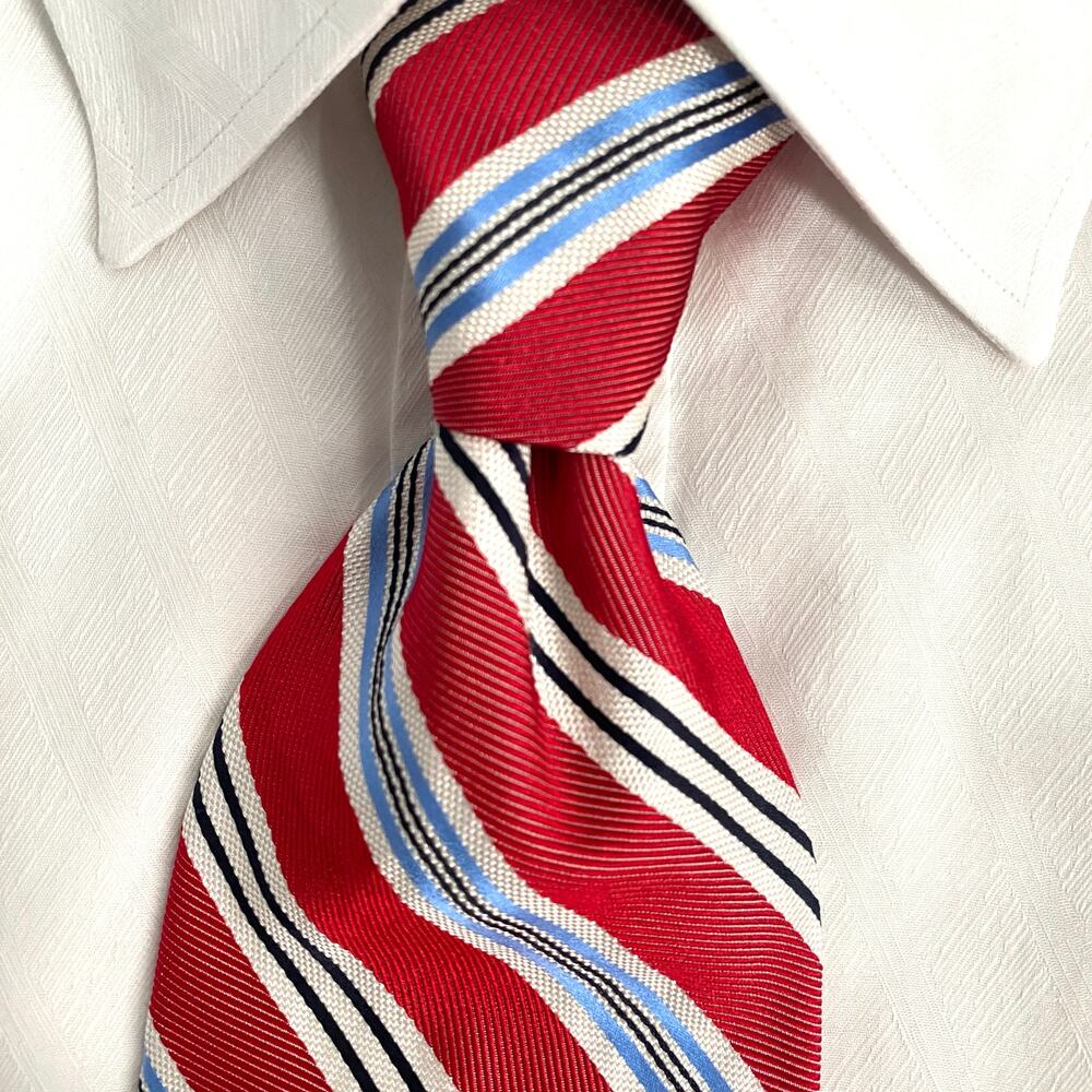 Mens 100% Silk Repp Tie Striped Red White Blue Daniel Cremieux USA 61.5"  4"